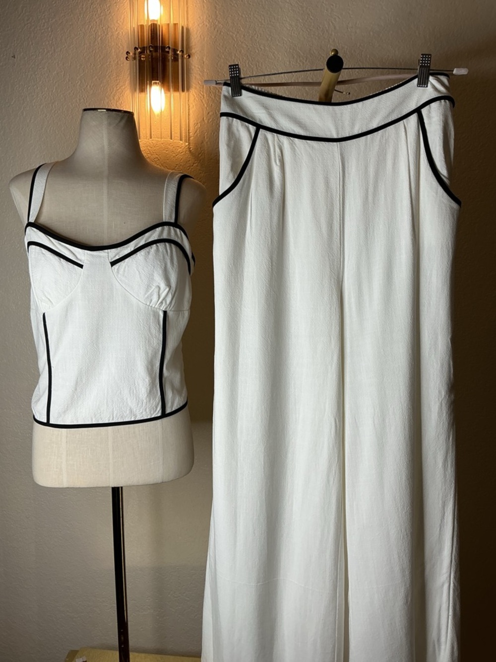 Sienna Sky White Bustier Top & Wide-Leg Pants with Black Trim